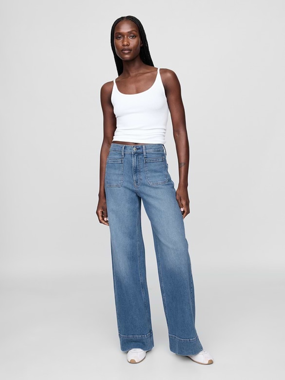 Gap Wide Leg High-Rise Stride Medium WashBlue Jeans Patch Pocket 29R